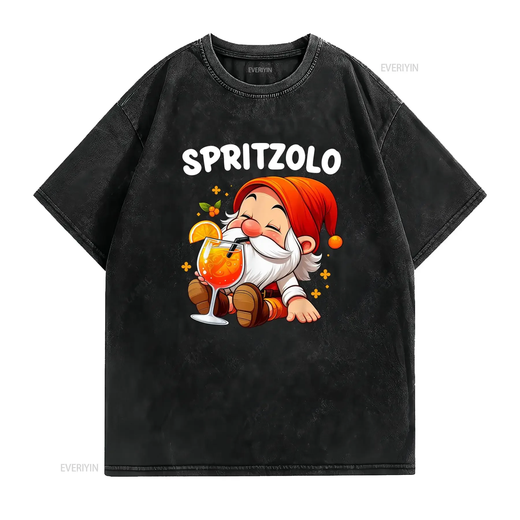 T shirt da uomo Spritzolo Nano con scritta divertente Spritz Aperitif Stampa sul retro logo vestibilità ampia stile vintage