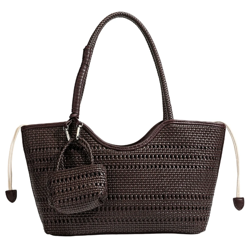 Soft Pu Leather Handwoven Tote Bag Women's Large Capacity Hollow Out  Designer Handbag Purse 2026 with Drawstring Inner Pocket