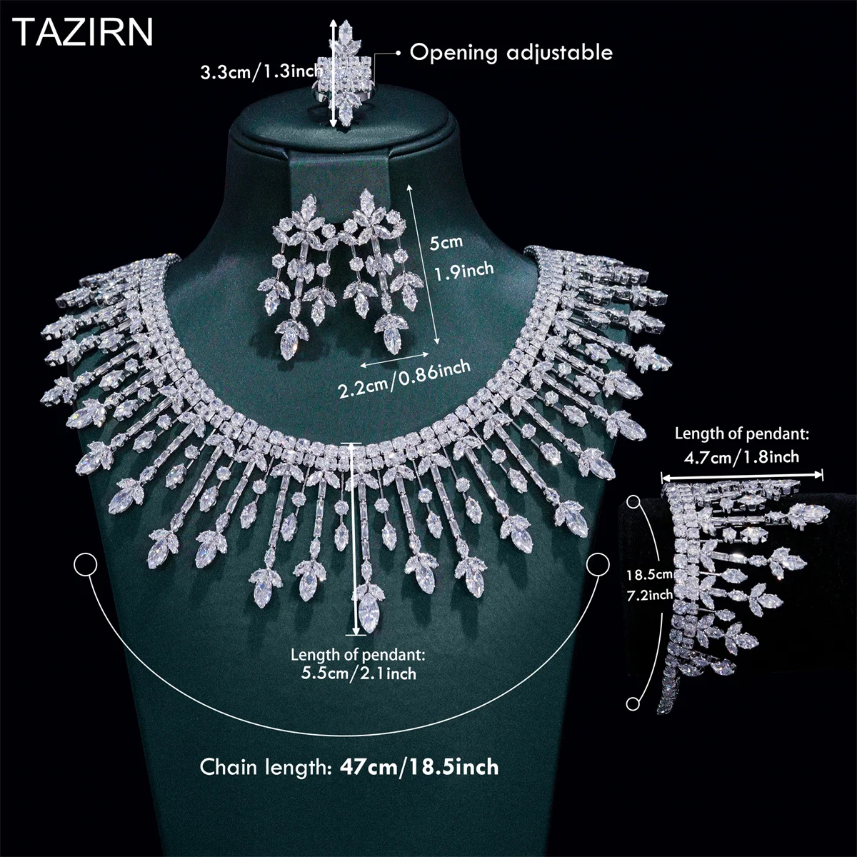 TAZIRN Arabic Dubai Luxury CZ Wedding Jewelry 2/4PCS Set for Women 5A Cubic Zirconia Bridal Accessories Banquet Anniversary Gift