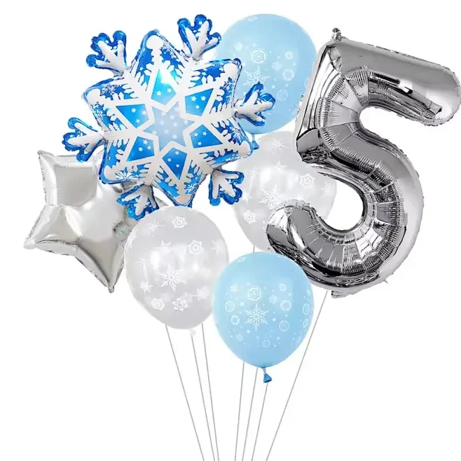 7 Stück Schneeflocken 32 Zoll Nummer 1-9 Folienballon-Set Winter Schneeflocke gefrorene Themenballons Geburtstagsfeier Feiertagsdekorationen