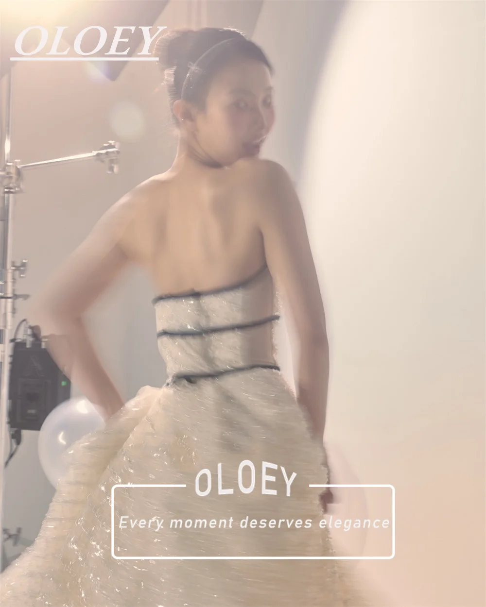 OLOEY Luxury Sequined Lace Korea Wedding Dresses Black Bow Strapless A-Line Bridal Gown Customized 2026 Robe De Mariée