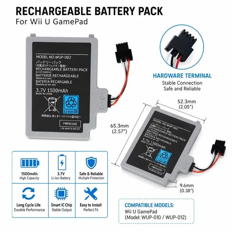 10pcs 1500mAh WUP-012 Battery for Nintendo Wii U Gamepad Controller Replacement Rechargeable Pack Compatible with WiiU Pad