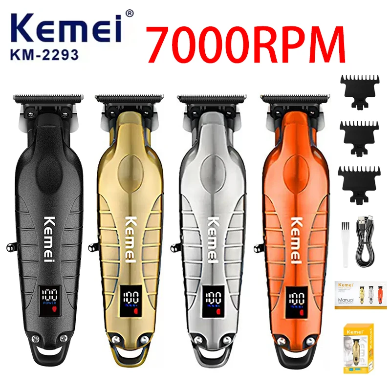 Kemei KM-2293 7000RPM Barber Professional Electric Hair Clipper Trimmer Cordless USB Charging Rechargeable Hair Clippers
