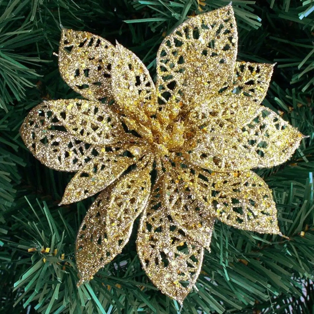 

Decor Party Wedding Glitter Hollow Flowers Christmas Xmas Tree Decorations