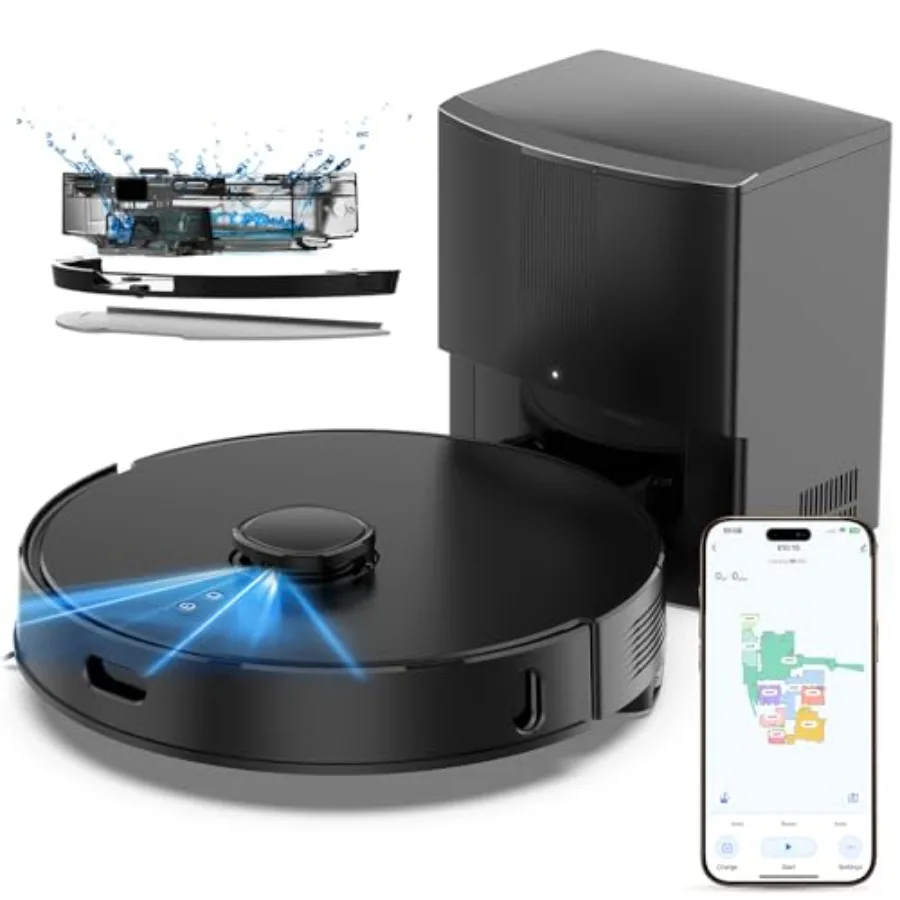 E10+ Robot Vacuum and Mop Combo Self‑Emptying with 8000Pa Suction, LiDAR Navigation, Home Mapping, 75‑Day Capacity, 150 Mins Ru