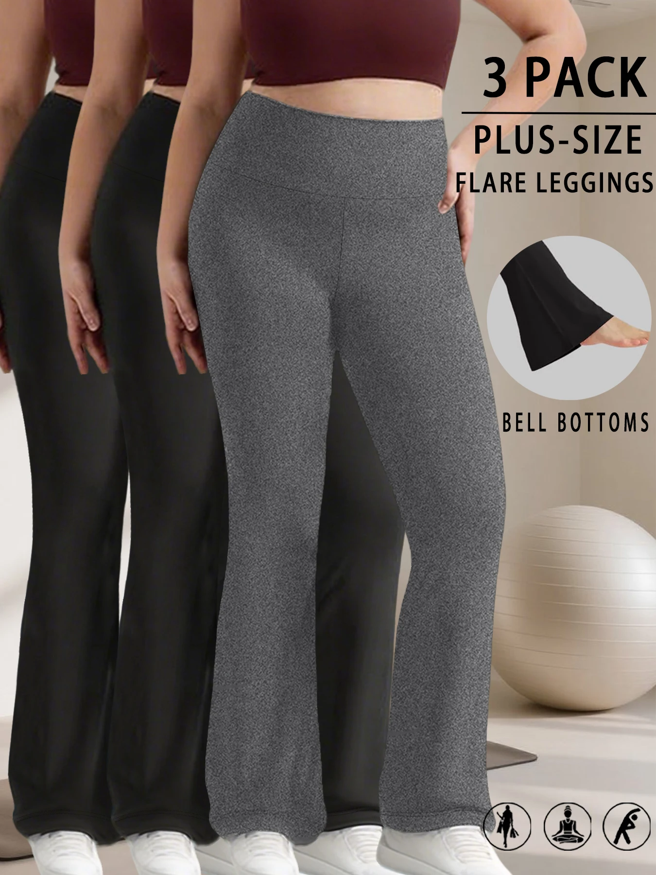 

3 пары элегантных женских брюк-клеш с высокой талией больших размеров для занятий йогой. Подходит для женщин, чтобы носить их как леггинсы для отдыха.