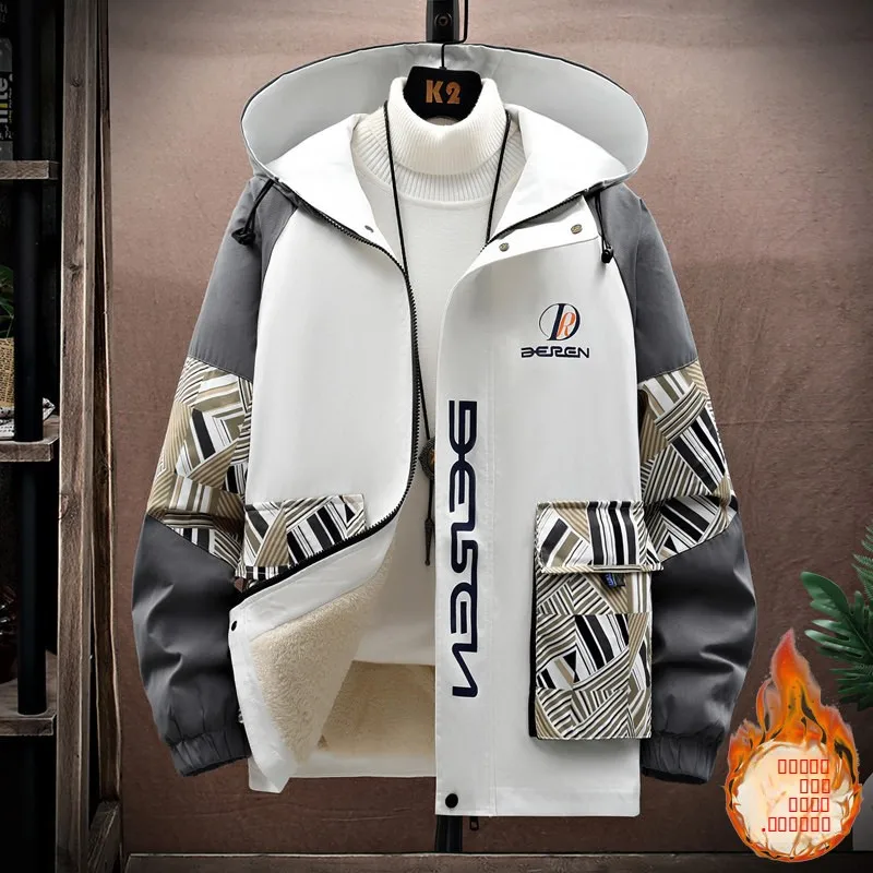 

Мужская свободная посадка из тонкого хлопка на подкладке, осенне-зимняя модная рабочая одежда для подростков, теплое пальто с капюшоном на молнии