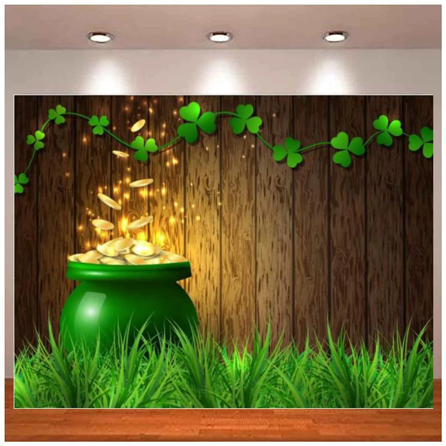 St. Patrick's Day Photography Backdrop Holiday Symbols Pot with Money And Green Hat Irish Shamrock Background fFor Party Supplie