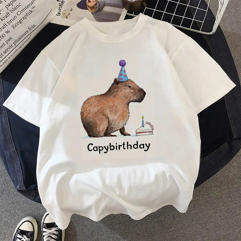 Capybara T-Shirt lustige Capy birthday Grafik Unisex lässig T-Shirt niedlichen Cartoon-Druck Streetwear Frauen/Männer Kurzarm T-Shirt