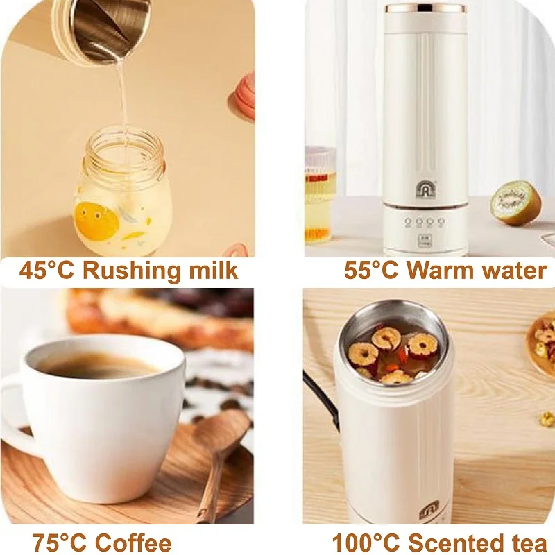 350ml Electric Hot Water Cup Portable Travel Wireless Electric Kettle Thermal Heating Cup Milk Conditioner Coffee Milk Warmer