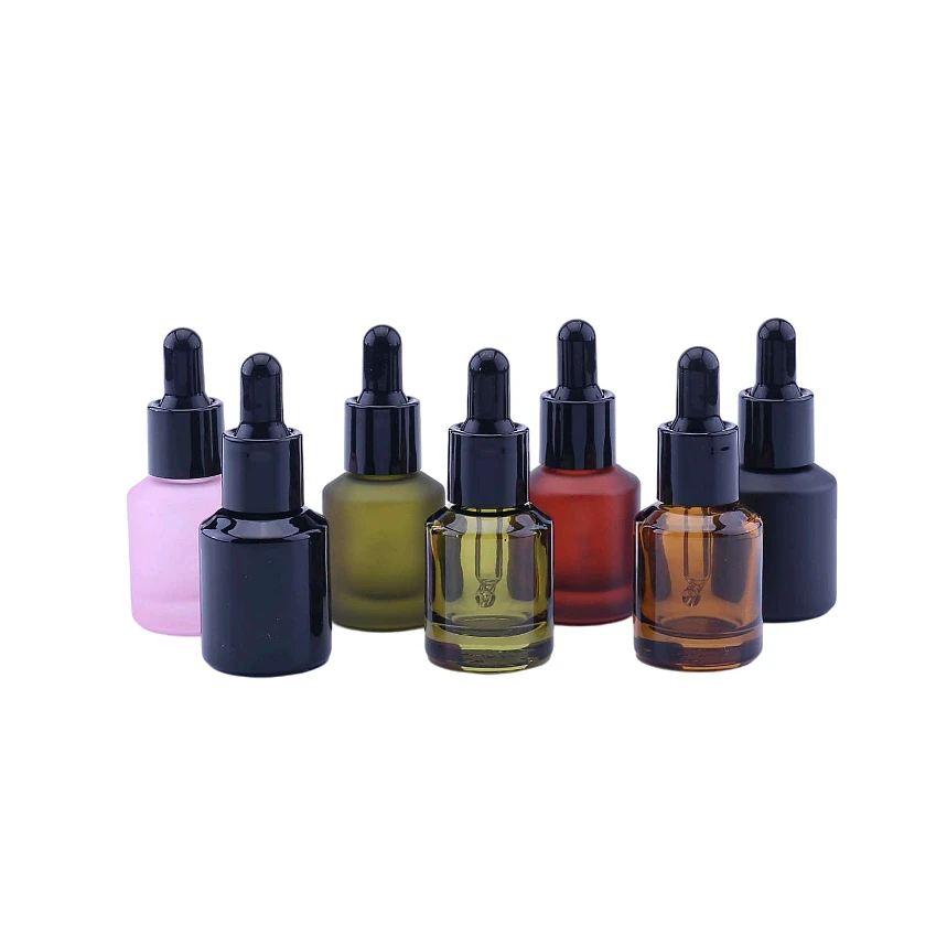 100pcs/lot 15ml Cosmetic Essentilal Oil Packaging Frosted And Shiny Colored Glass Dropper In 7 Colors