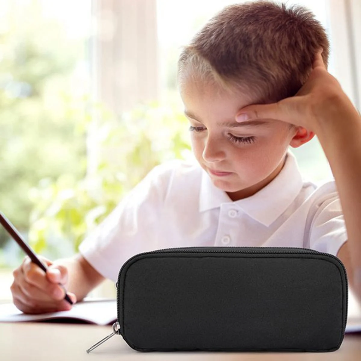 옥스포드 보관 파우치 마커 펜 케이스, 3X 대용량 연필 케이스, 간단한 문구 가방, 학교 사무실 정리함, 블랙