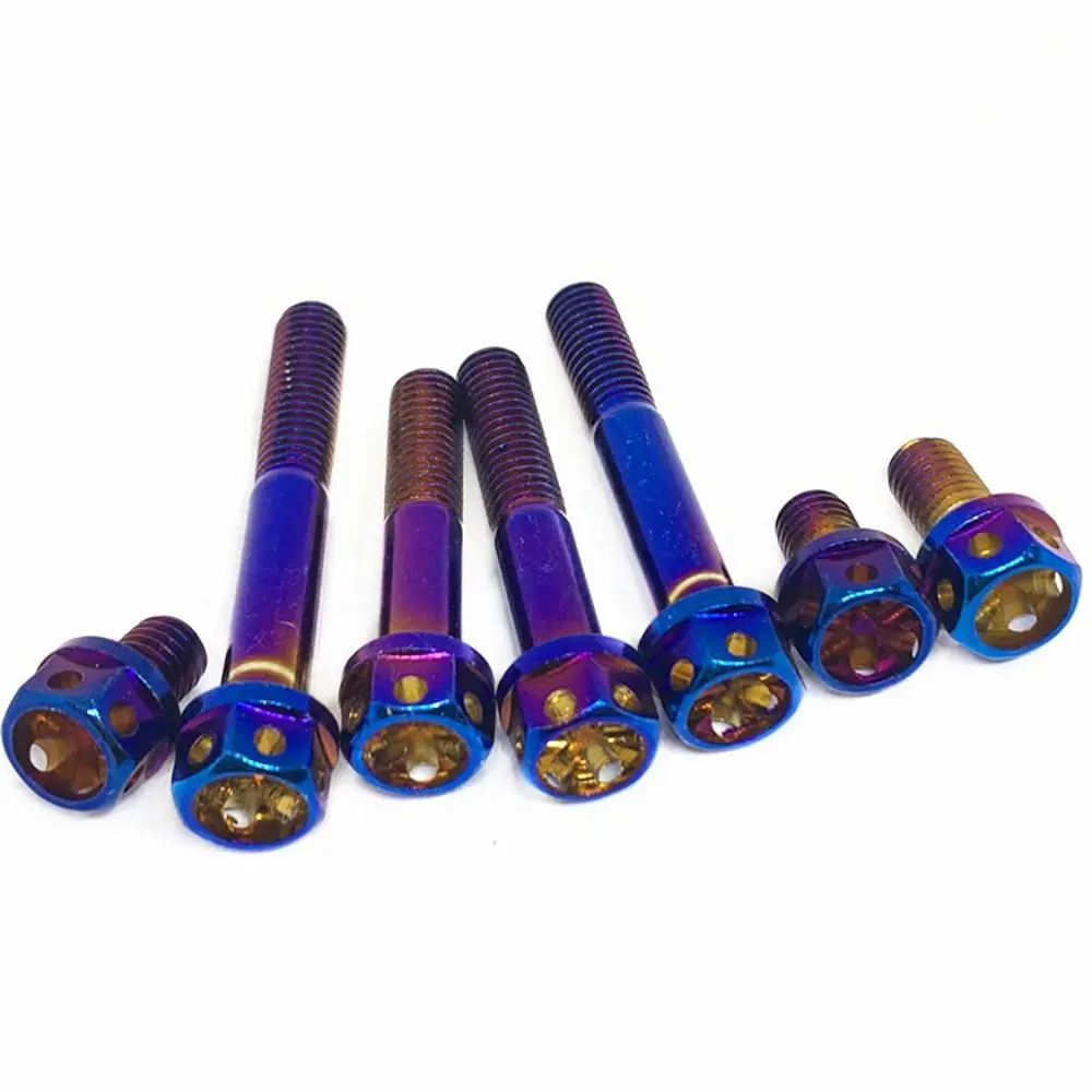 High Quality M6 Titanium Bolt With Drilled Holes Blue Hex Head Screws 10/15/20/25/30/35/40/45/50/60 Titanium Flange Motorcycle