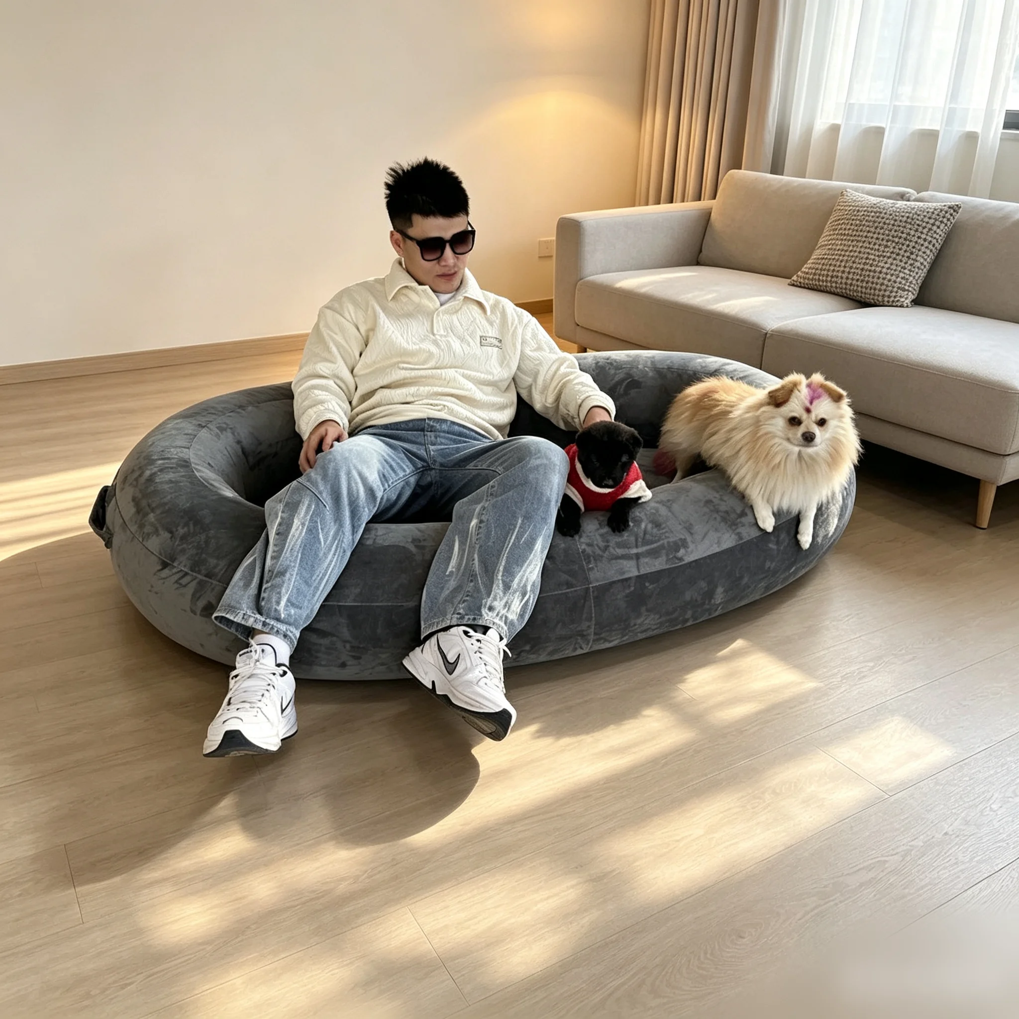 Inflatable sofa, scratch-resistant fabric cover dog bed sofa, indoor leisure reclining inflatable sofa, portable foldable bed