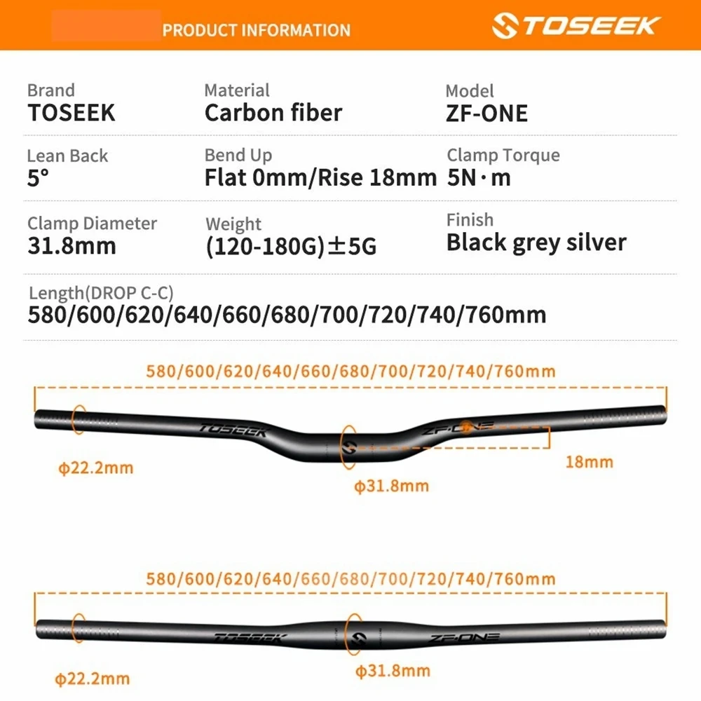 TOSEEK-Carbon Fiber Bicycle Handlebar Sets, MTB Seatpost Stem, Mountain Rise Bars, Flat Handlebars, ZF-ONE