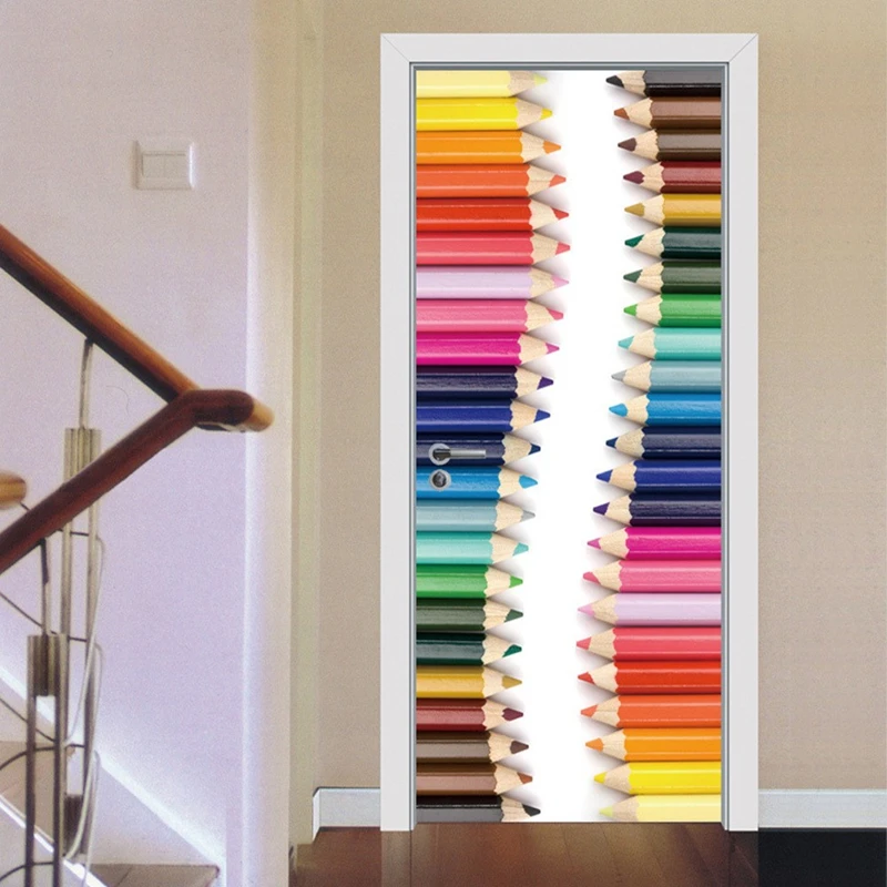 Several Cartoon Design Door Stickers for Home Decorations Kids Room Bedroom Walls Art Pencil Waistline PVC Mural on the Cabinet