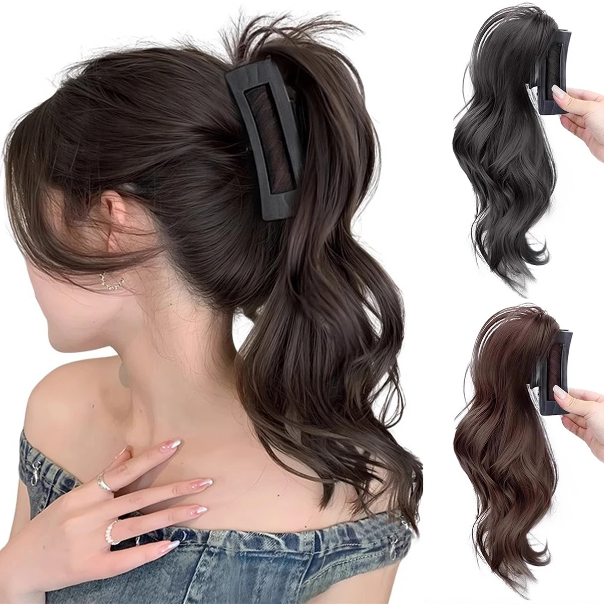 

Длинные вьющиеся волнистые синтетические клипсы для наращивания хвоста — элегантный естественный вид для ежедневного использования