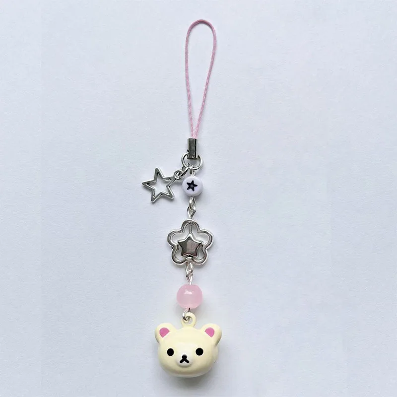 Cute Cartoon Rilakkuma Mobile Phone Hanging Chain Cute Bear Beaded Mobile Phone Chain Pendant Accessories Y2K Hanging Chain