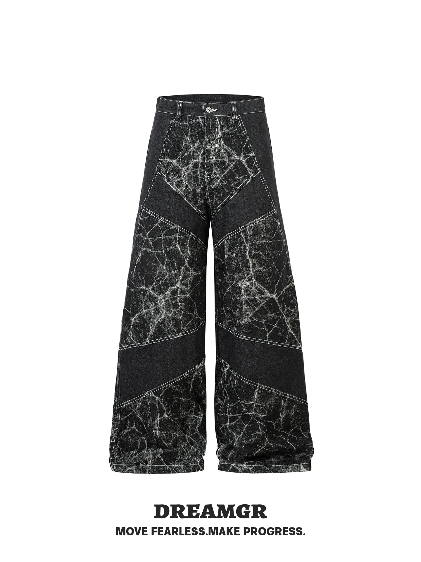 

Американские джинсы унисекс с принтом молнии и дизайнерскими вставками, модные, брендовые, Haome, широкие, прямые, в пол