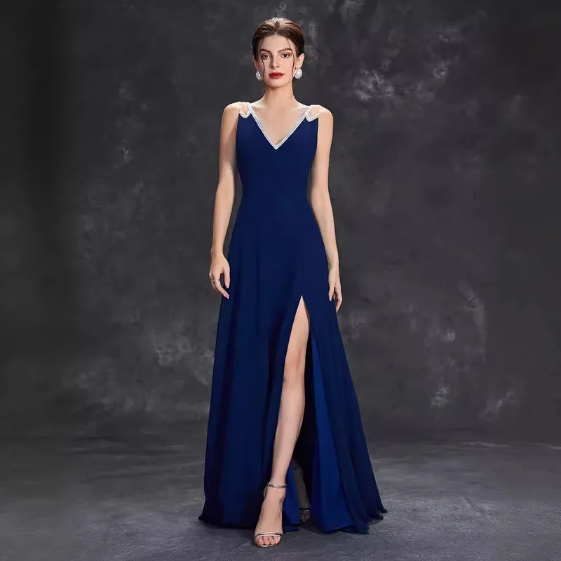 

Color Evening Women Deep V Neck Sleeveless Split Formal Gown Cocktail Party Prom Long Wedding Party Dress Mother Of The Bride