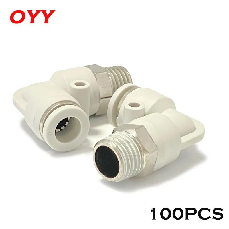 

50/100PCS Trachea Connector PL8-02 L-type External Thread Bends Through Nickel-plated Copper M5 Quick-plug Pneumatic Fittings