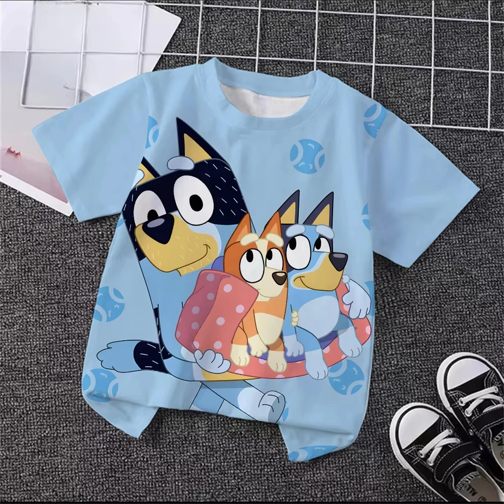 

Новая официальная лицензированная футболка Bluey с 3D-принтом 2026 года, семейные комплекты, топы с коротким рукавом для мальчиков 4-14 лет