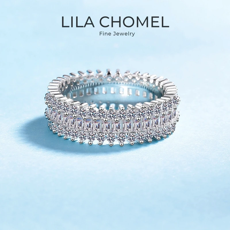 

Women Wedding Bands 18K White Gold Valentine's Day Rectangle 2.6CT Moissanite Diamond Girl PT950 Platinum Birthday Gift Rings