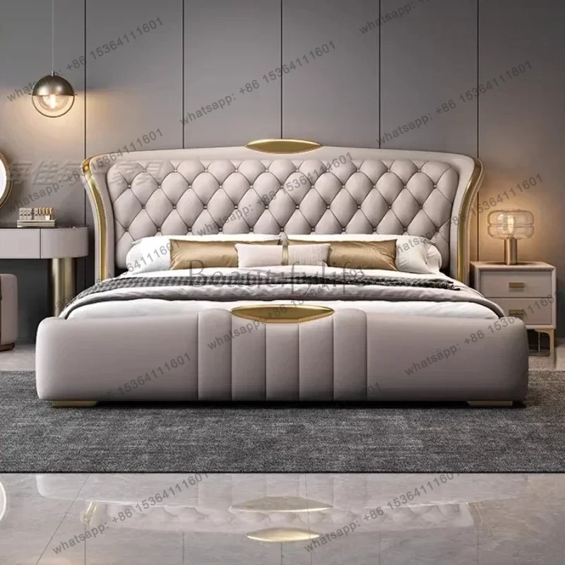 FG Double Bed 180x200cm Mid Century Modern Luxury Bed 2 People Elegant Comfortable Camas De Dormitorio Furniture King Size Leath