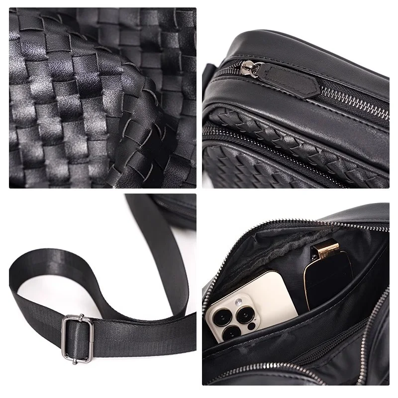 Bolsos de hombro tejidos para hombres, bolsos cruzados de moda, bolsos de mensajero de cuero para hombres, bolsos laterales masculinos