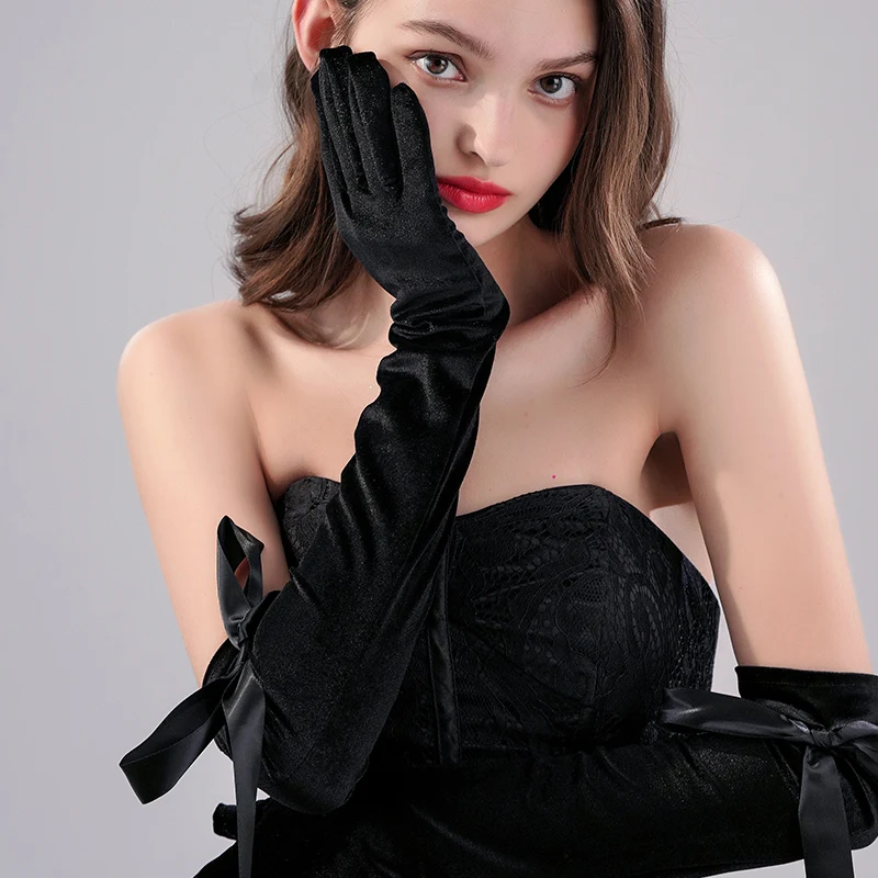 

Wedding Bride Accessories Black Long Gloves Simple Date Sweet For Women