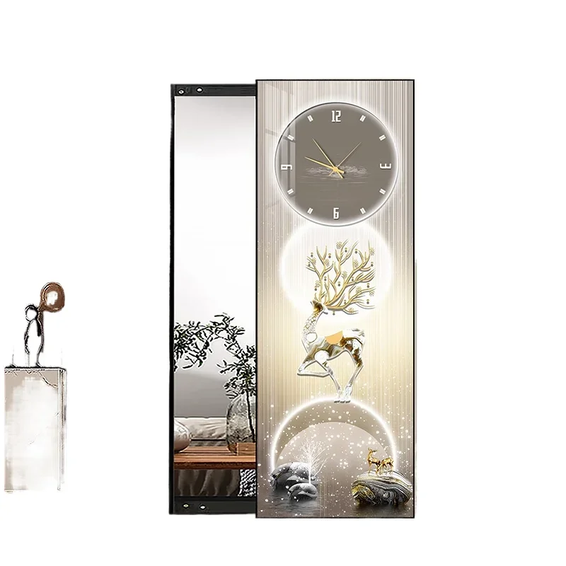 Invisible push-pull hidden mirror with deer, clock hanging watch fitting mirror