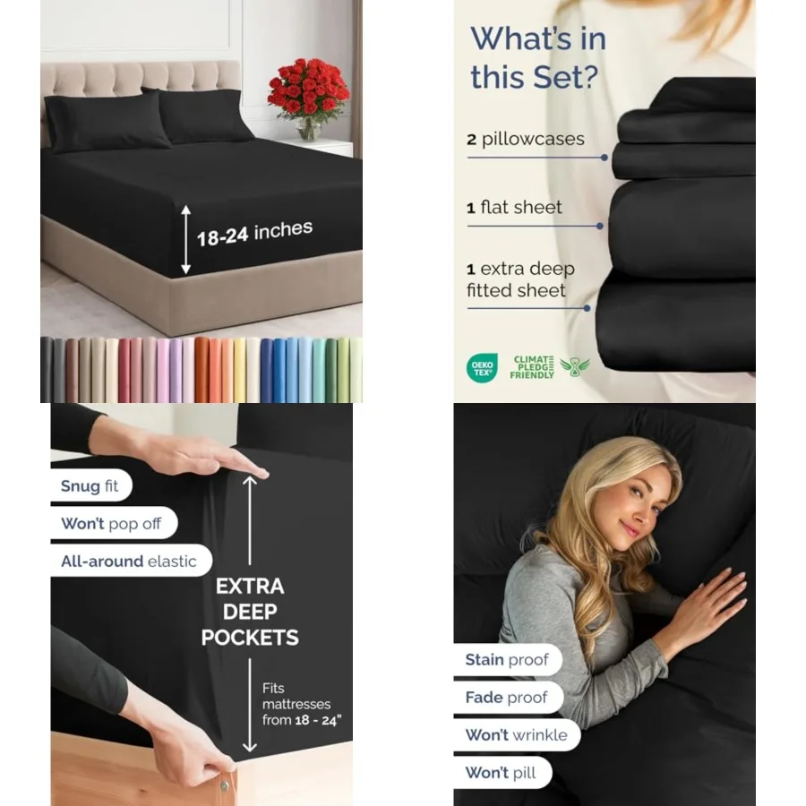 

Extra Deep Sheet Set 4 Pcs Breathable Cooling Bed Sheets Easily Fits to inch Mattress Ultra Soft, Wrkle Fade Free Extra Deep Po