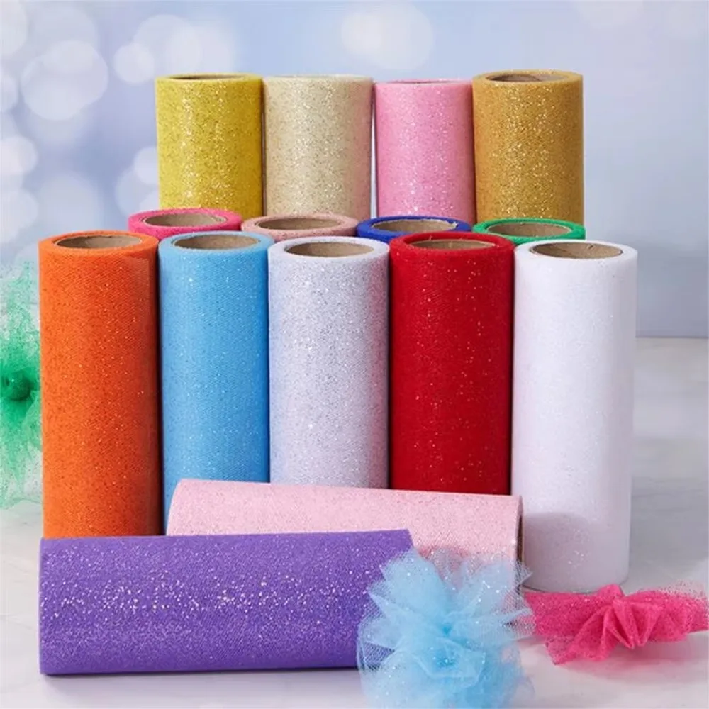 Fashion 10yard*15cm Gauze Sequin Mesh Fabric Glitter DIY Tulle Rolls Multiple Colors Sequin Netting Fabric Wedding Decor