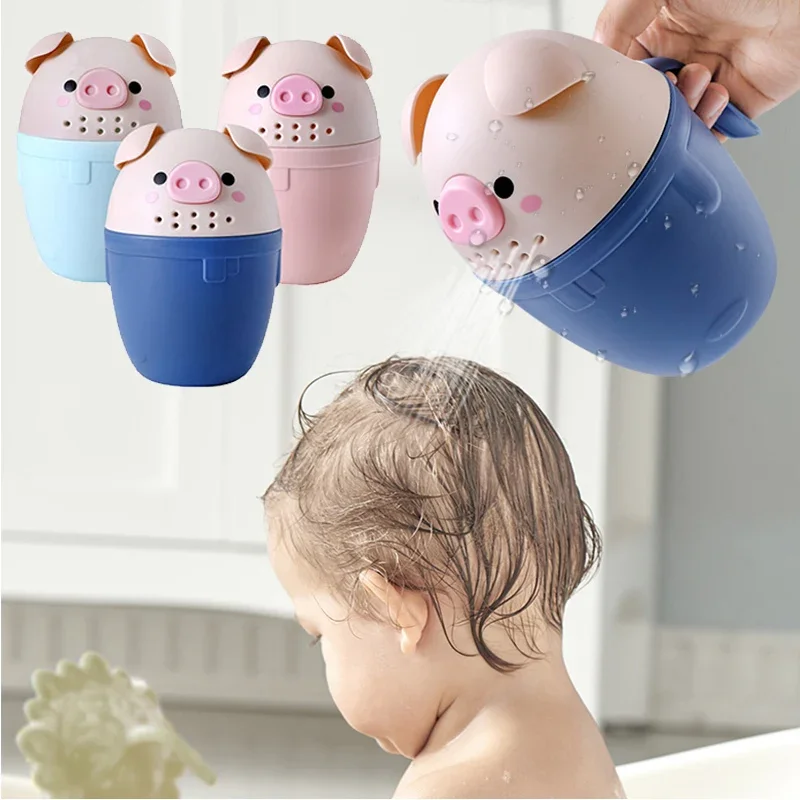 Baby Bath Caps Cute Cartoon Pig Toddle Shampoo Cup Children Bathing Bailer Shower Spoons Washing Hair Cup Kids Bath Tool