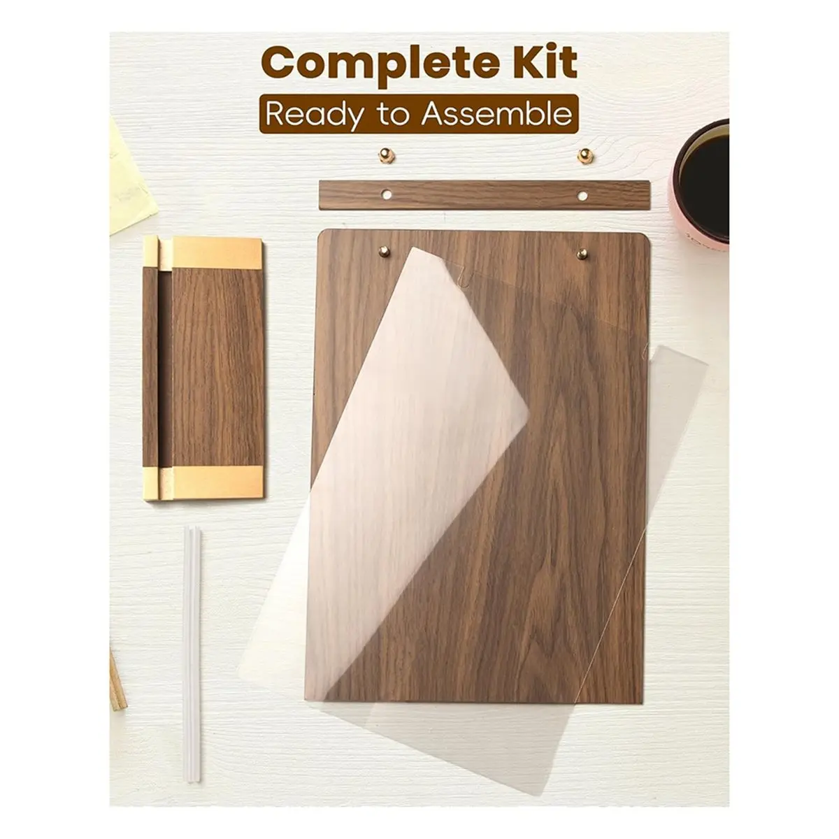 3Pack Acrylic Sign Holders 8.5 X 11inch with Walnut Wood Base, Tabletop Clear Commercial Display Stand for Menu, Poster