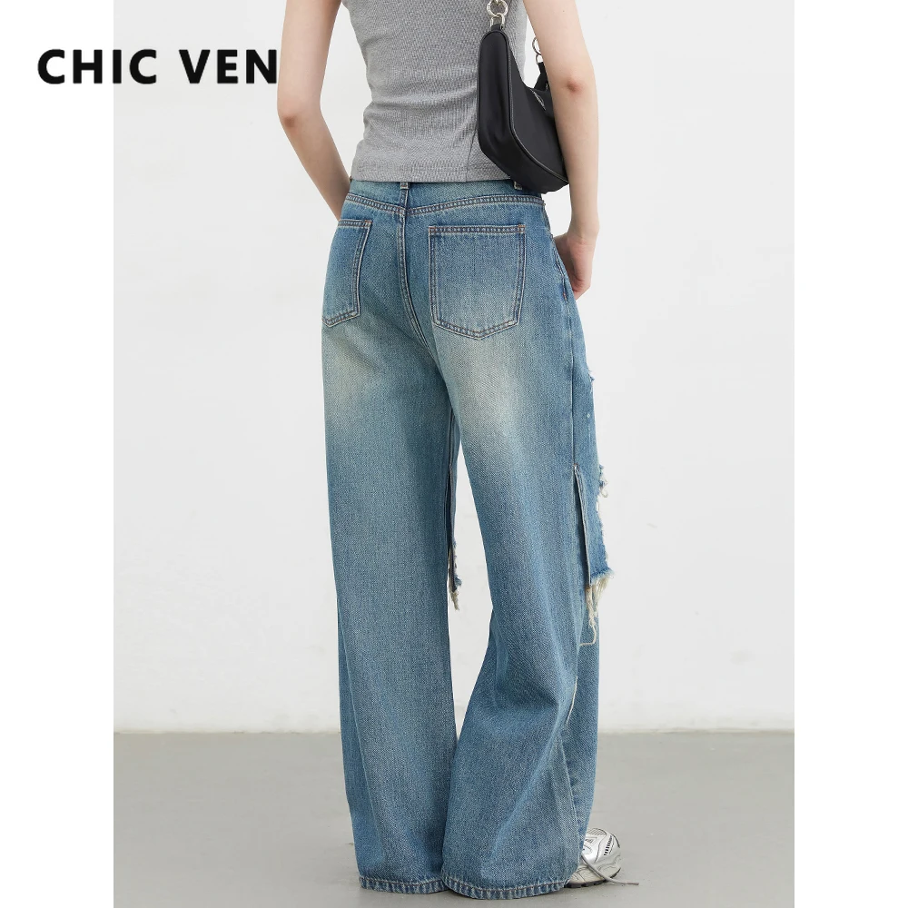 

CHIC VEN Women Jeans Fashion Casual Loose High Waisted Wide Leg Denim Pants Streetwear Female Trousers Spring Autumn New 2025