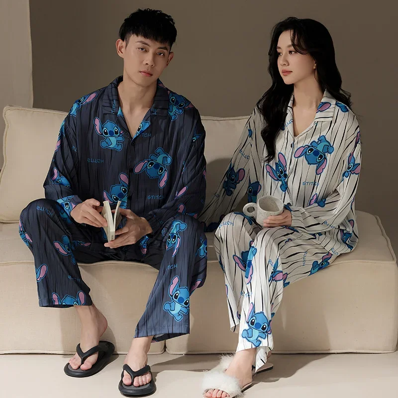 Disney Couple Pajamas Spring Casual Comfort Two-piece Set Stitch Homewear Disney Homewear Cartoon Stitch Couple Pajamas