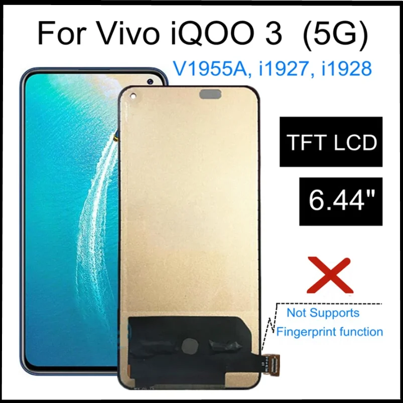 

6.44" TFT For VIVO IQOO 3 IQOO3 5G V1955A I1927 I1928 LCD Display Touch Screen Digitizer Assembly