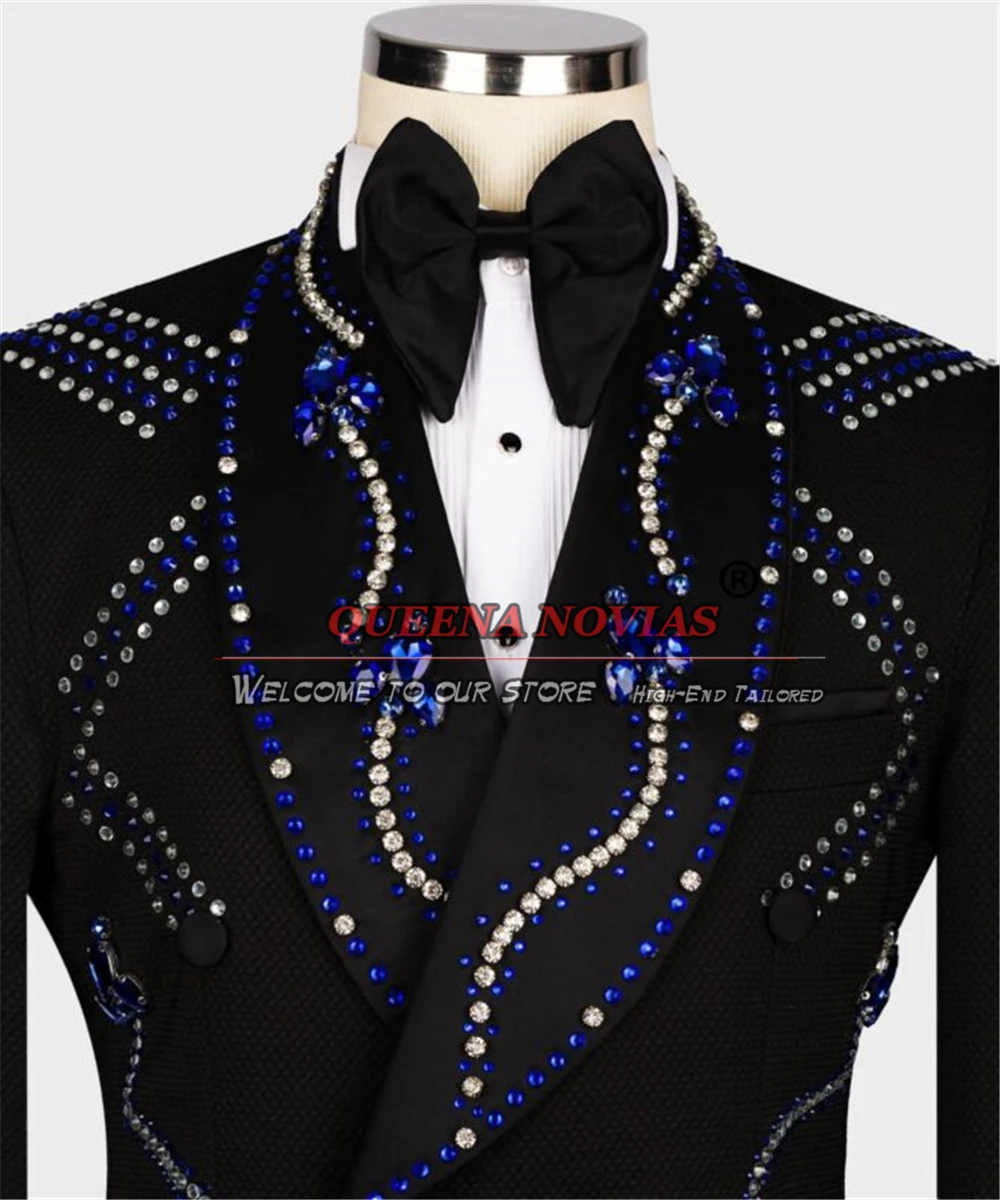 Luxury Beaded Wedding Suits For Men Fashion Male Prom Party Blazers Outfits 2 Pieces Sets Groom Tuxedos Slim Fit Costume Homme