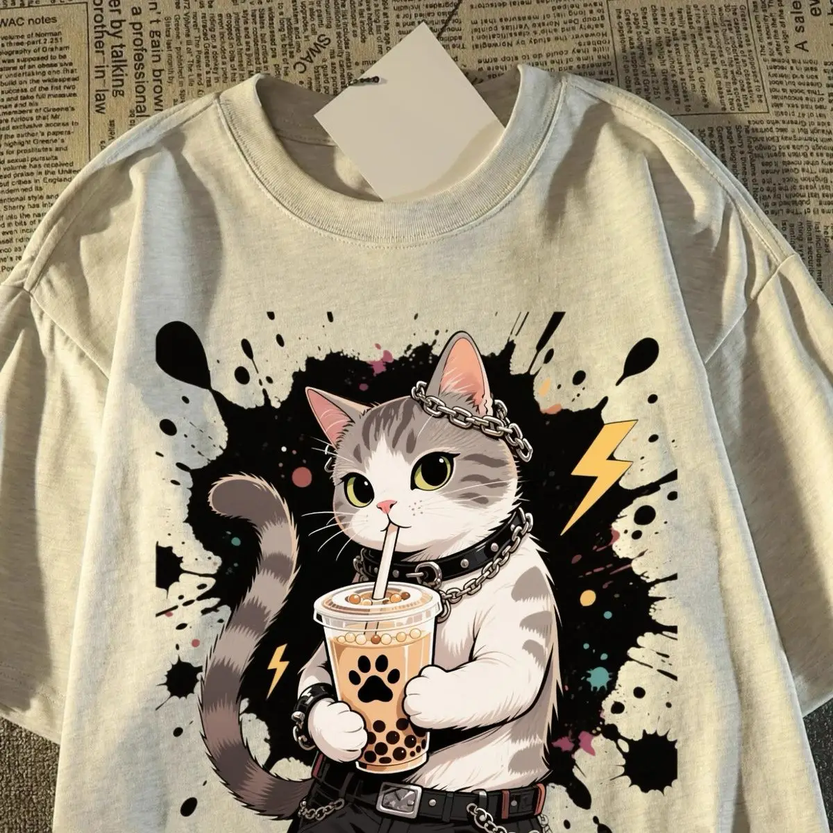 تي شيرت نسائي صيفي جديد مطبوع عليه قطة رائعة تي شيرت أمريكي بأكمام قصيرة عصري