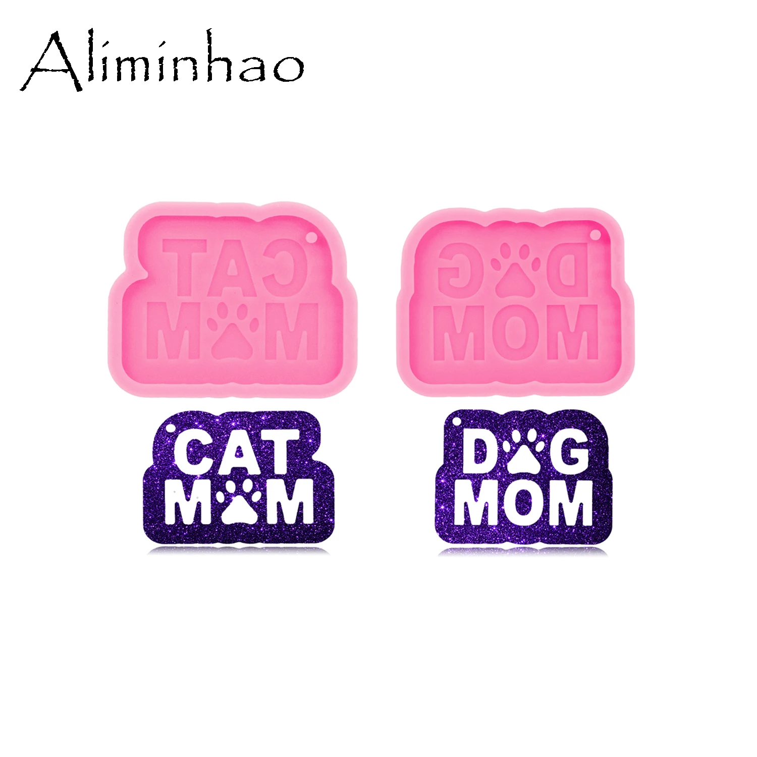 DY1565 Shiny Cat/Dog MOM Pet Tag Pendant Silicone Resin Crafting Charms Epoxy Keychain Molds, Fondant Chocolate Cake Molds