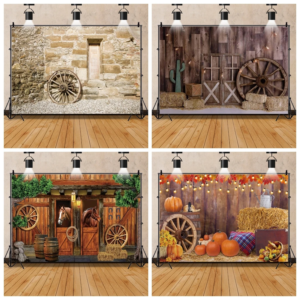 Laeacco Old Village Stone Brick Wall Wooden Wheel Door Backdrop Baby Portrait Photography Background For Photo Studio Photophone