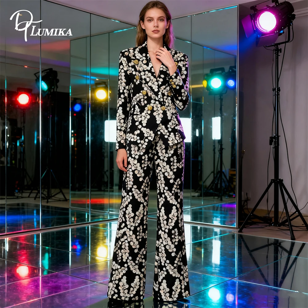 

DTLumika High Street 2-Piece Suit for Women, Slim Fitting Suit Jacket Flare Pants Formal Occasion Bussiness Dinner Party Suits