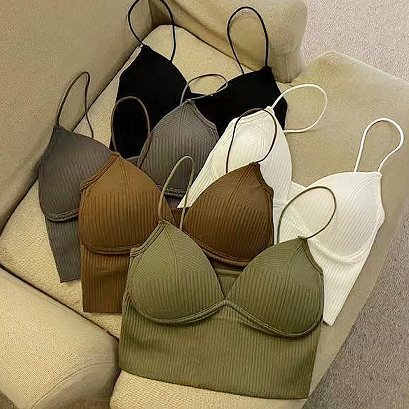 French Seamless Wrapped Chests Bras Inside Breast Pad Camisoles Women Sling Gathered Small Chest Outside Wear Tube Top Underwear