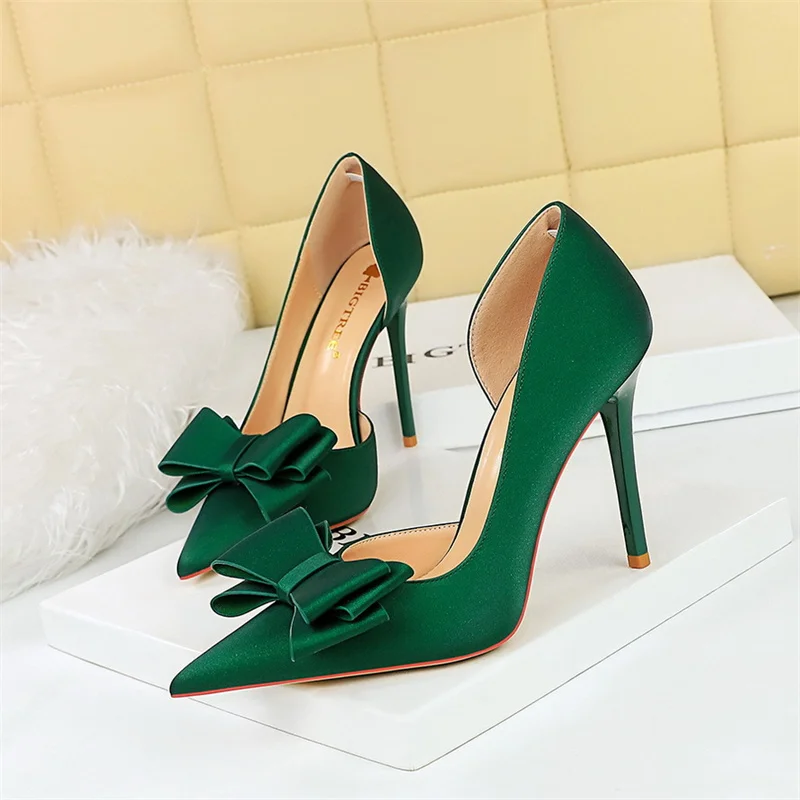 

Fashion Party Pumps Wedding Purple Pink Solid Silk Elegant Women's Shallow Mouth Side Hollow Butterfly-Knot Single Shoes