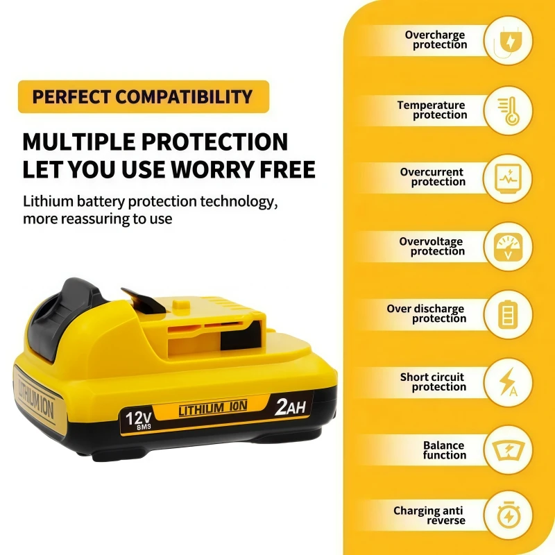 لبطارية DeWalt 12V MAX 2.0Ah 3.0Ah 5.0Ah 6.0Ah DCB125 DCB124 DCB122 القابلة لإعادة الشحن.