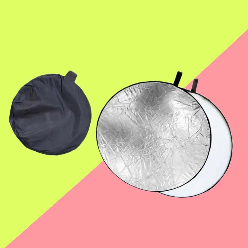 80Cm 2-in-1 Round Light Reflector for Photography Silver White Translucent Diffuser Soft Light Portable Foldable Steel Frame