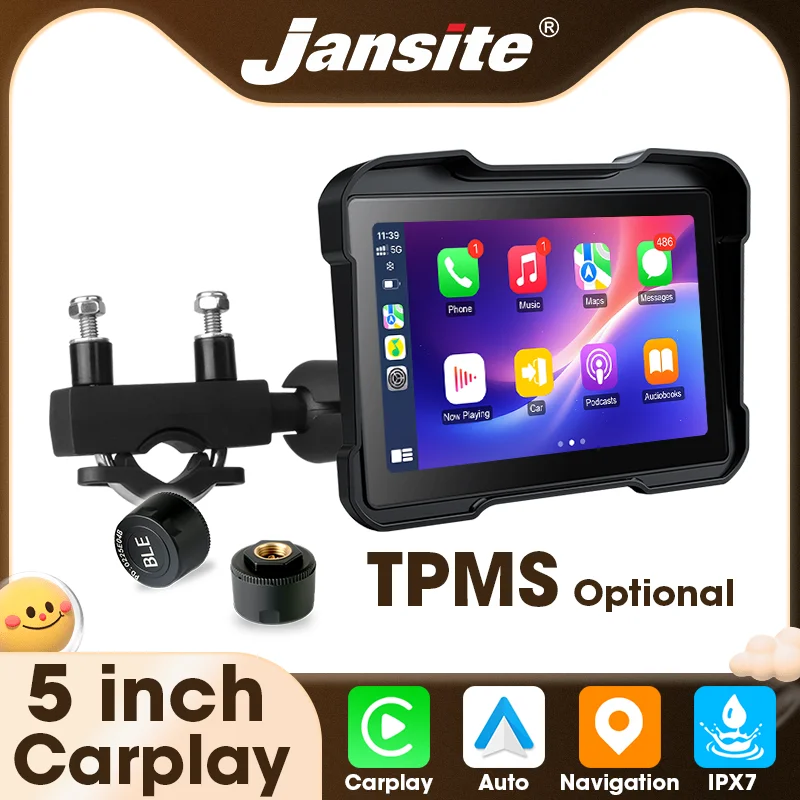 

5-дюймовый портативный мотоциклетный видеорегистратор с навигацией CarPlay TPMS IP67 водонепроницаемый хост двойной Bluetooth беспроводной Android Auto для экрана мото