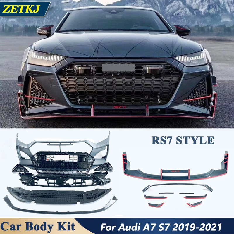 

Новинка автомобильный передний комплект R-type для бампера с решеткой типа ABT красная полоса Передняя Лопата для RS7 стиль для Audi A7 S7 2019-2021
