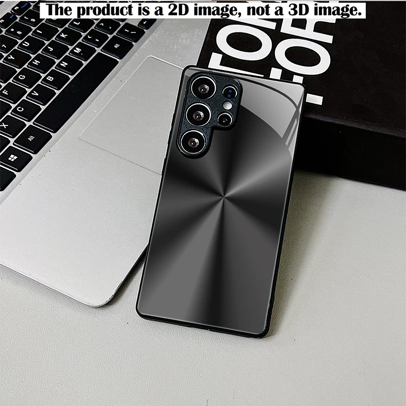 Dark Grey Radiant Beam Phone Case,2D Print Black Glass Cover For Samsung S & A Series,Shockproof Protective Shell